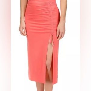 NWT Michael Kors Womens Ruched Split Hem Peach Midi Skirt XL